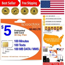 Universal Triple Cut Prepaid SIM for 5G Phones - 100 Talk, 100 Text Included