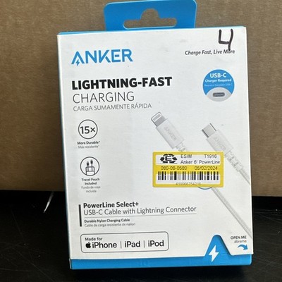 Anker Powerline Select + USB-C to 8-pin Fast Charging Cable 6 Ft White New
