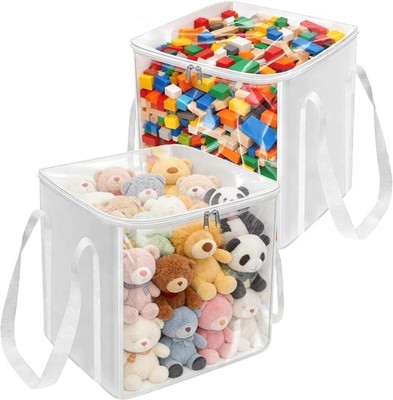 2 Stück transparente Spielzeug Aufbewahrungstaschen mit Reißverschlüssen 27L groß transparent PVC Organizer
