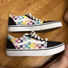 VANS Old Skool Black Rainbow Checkered Skate Shoes 500714 Missy 4.5