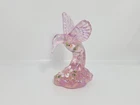 Vintage Fenton Pink opal iridescent Hummingbird Hibiscus Handpainted and Signed