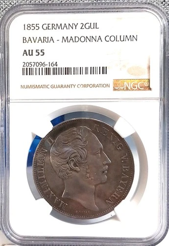 GERMANY BAVARIA 1855 2 GULDEN MADONNA COLOMN NGC AU 55
