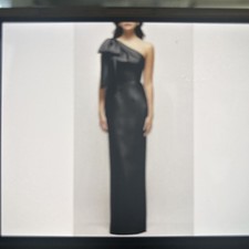 Alfred Sung Gown Size 14 Black One Shoulder Bow Detail Satin Twill Formal Dress