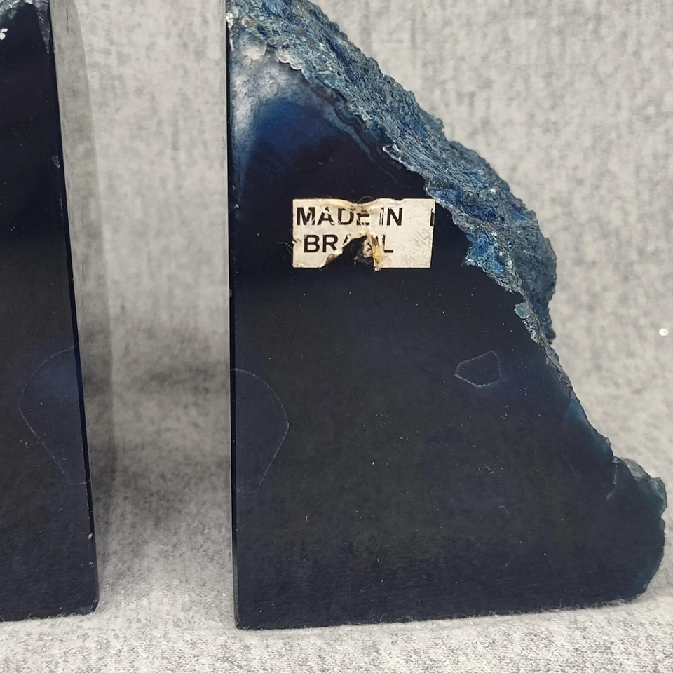 Par de sujetalibros geoda ágata azul piedra pulida teñida hechos en Brasil decoración de oficina Foto 2 de 4