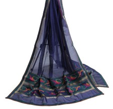 Sushila Vintage Blue Indian Dupatta Blend Silk Long Stole Hijab Scarves