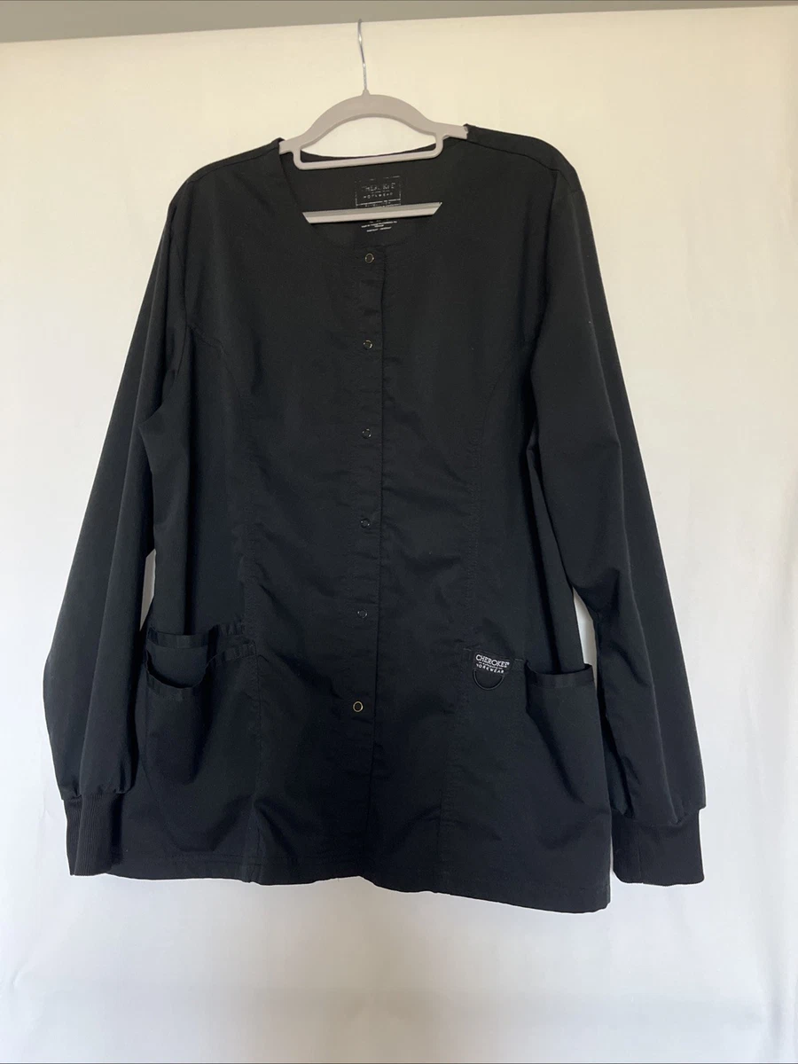 Cherokee Workwear Black Snap Button Lab Coat  XL