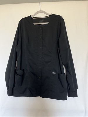 Cherokee Workwear Black Snap Button Lab Coat  XL