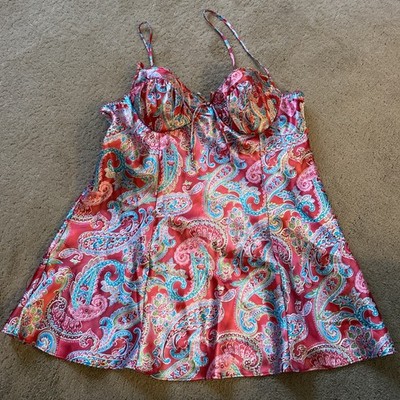 SEDUCTIVE WEAR BY CINEMA ETOILE WOMEN S SATINY PAISLEY PRINT BABYDOLL CHEMISE L