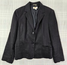 Talbots Womens 100 Irish Linen Blazer Full Lined 2 Button Black Pockets 10