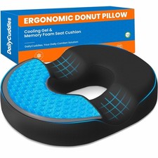 Large Black Memory Foam Donut Pillow Tailbone Pain Relief Cooling Gel Cushion