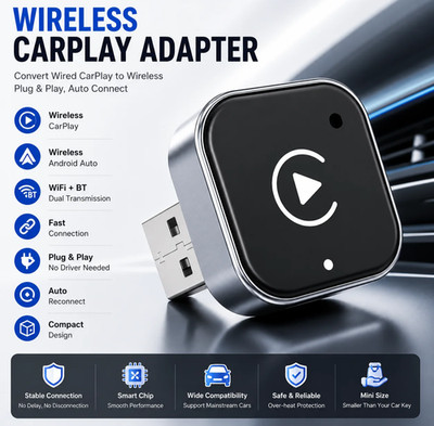 2-in 1 Wireless CarPlay Android Auto Adapter Plug & Play USB iPhone und Android
