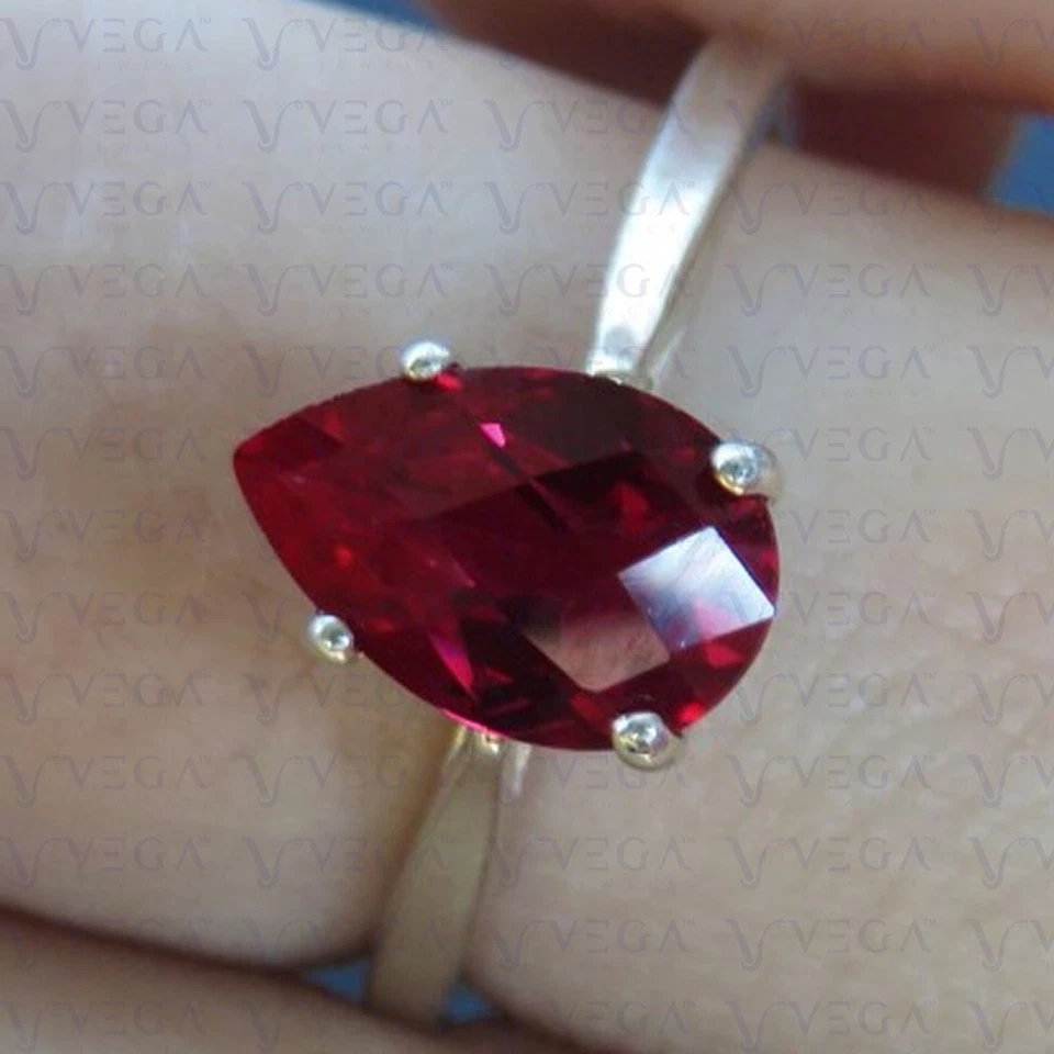 4.00 Carat Pear Cut Natural Ruby Solitaire Engagement Ring 18K White Gold Plated - Image 4 of 4