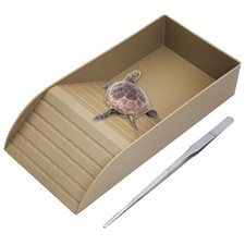 Tortoise Water Dish Ramp Basking Platform Reptile Bowl Soaking Tub Brown