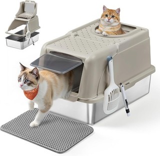 Stainless Steel Cat Litter Box with Flip Lid XL Enclosed Litter Box