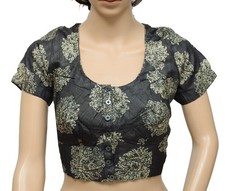 Sushila Vintage Gray Readymade Stitched Sari Blouse Silk Printed Designer Top