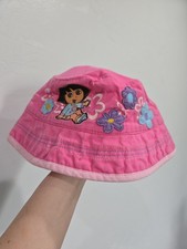 Vintage Nick Jr. Dora the Explorer Pink Embroidered Bucket Hat Girls Toddler 1-3