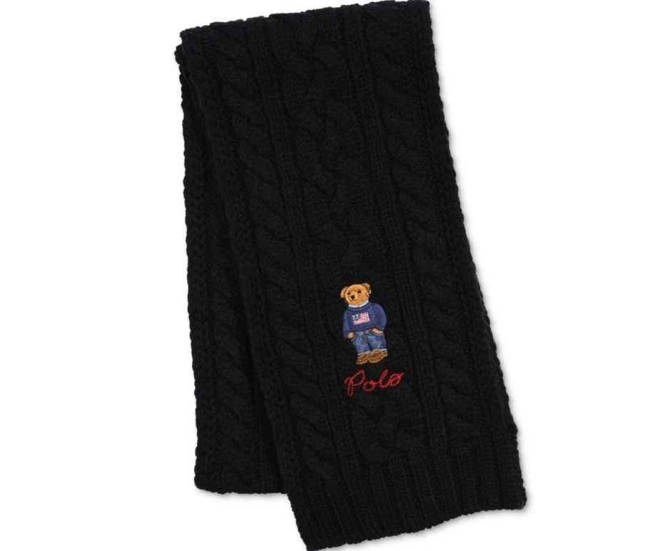 Polo Ralph Lauren Men's Cable Knit Bear Scarf Black