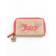 Juicy Couture Pink Cream Rhinestone Logo Zip Around Wallet Butterfly Charm Y2K