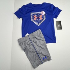 Boys Size 4 Under Armour Shirt Shorts 2 Piece Set New Blue Gray