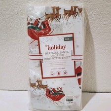 Pottery Barn Heritage Black American Santa Organic Crib Fitted Sheet Christmas