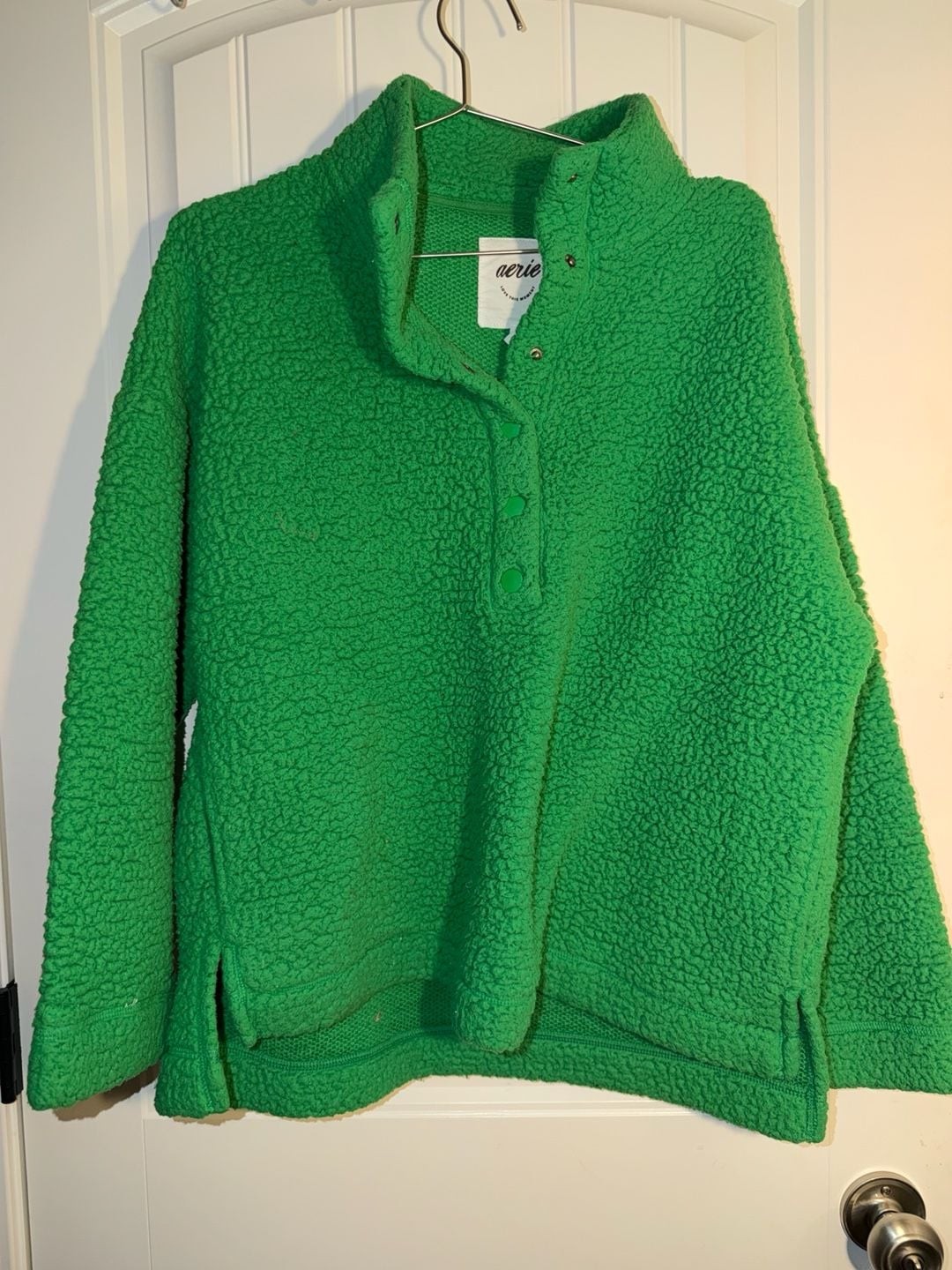 Aerie Women's Green Oversized Sherpa Button-Up Pullover Sweatshirt, photo 2