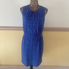 Ann Taylor Blue White Dot Sleeveless Belted Midi Dress Women's Size Small K2