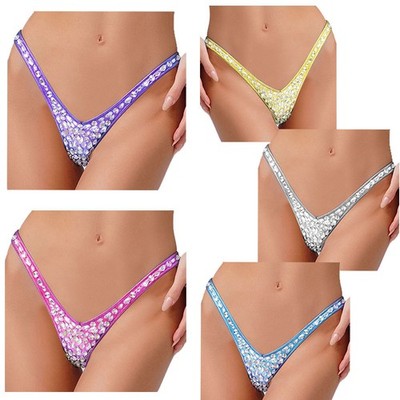 Womens Sexy Sparkle Glitter Bikini Shiny Crystal Rhinestones Thong