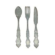 Giant Galvanized Metal Fork Spoon Knife Farmhouse Decor Kitchen Wall Hanging Set