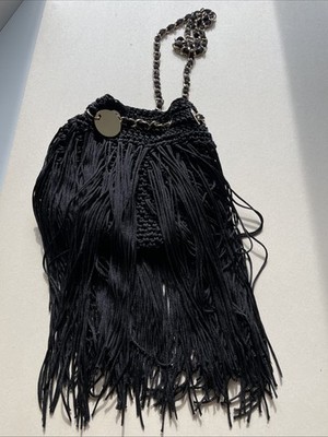 Missoni Häkel Tasche Vintage top schwarz goldene Kette original selten Fransen