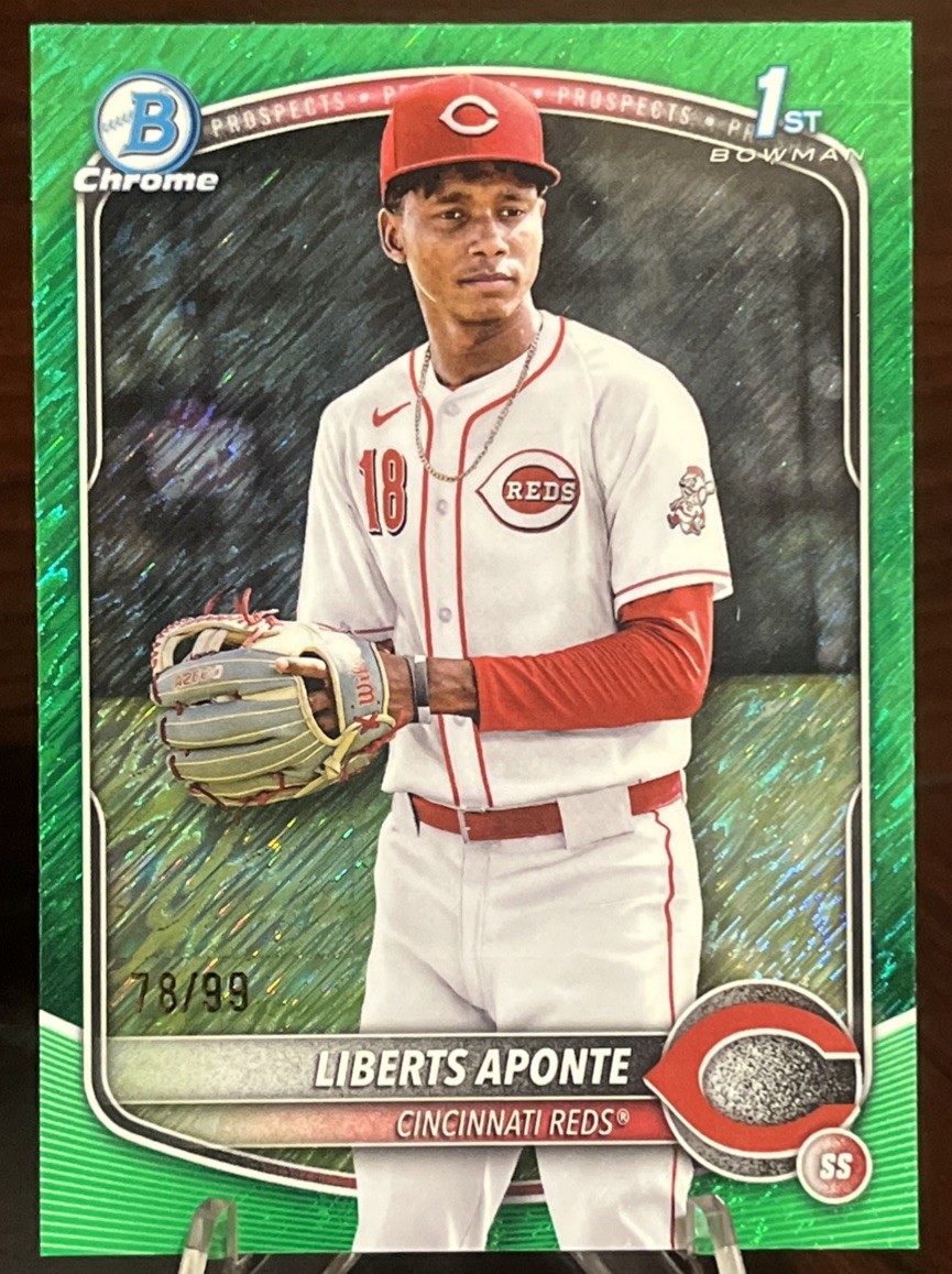 Liberts Aponte 2025 Bowman Chrome Green Shimmer Refractor 1st RC RC /99