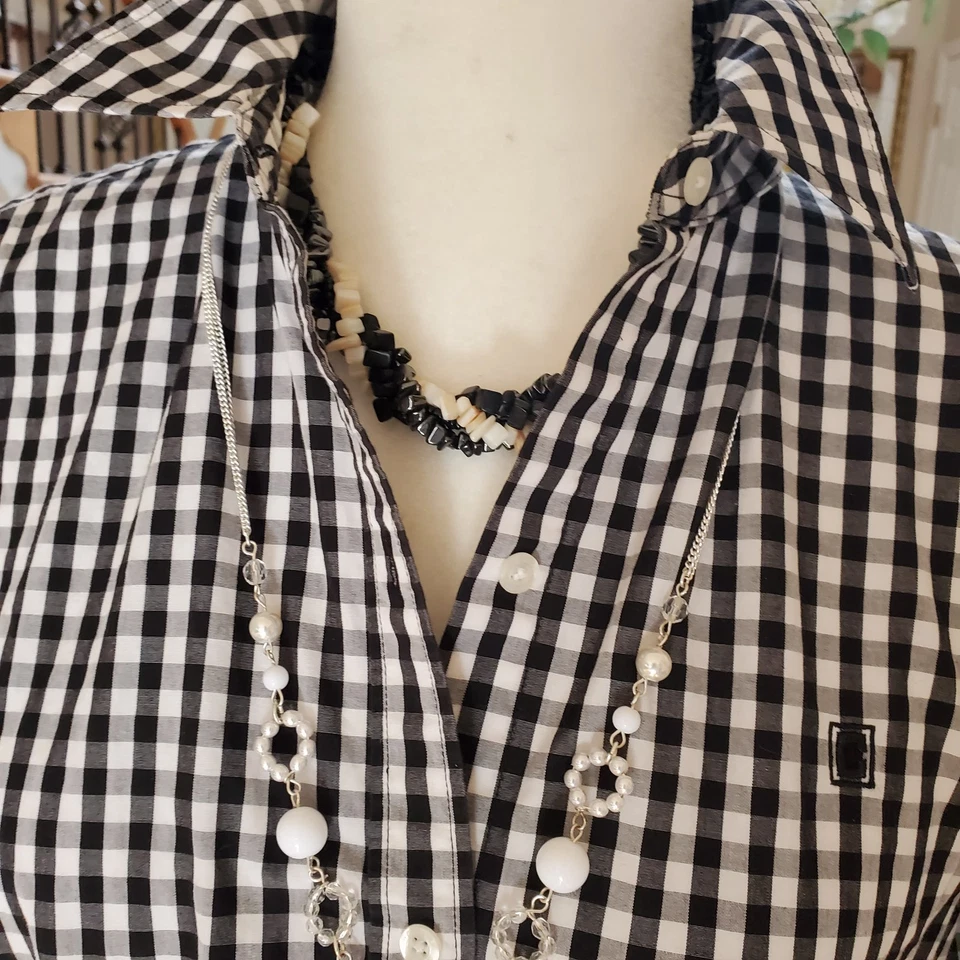 Ralph Lauren Chaps L Black & White Button Front All Cotton Womens Blouse Shirt - Image 4 of 4