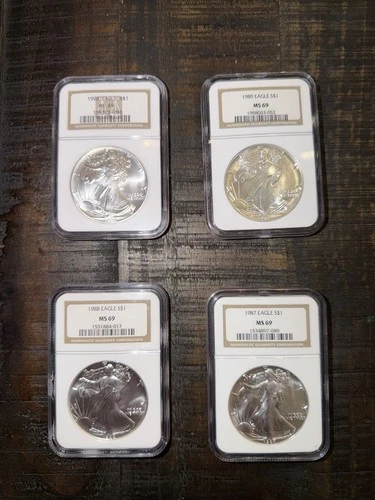 U.S. Mint American Silver Eagle 1987-1990 NGC MS69 1oz Silver Lot of 4 Coins