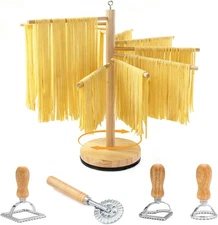 Rotary Pasta Drying Rack,Detachable Wood Pasta Rack with Pasta Molds & Stamps Ra
