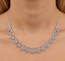 925 Solid Sterling Silver Blue Chalcedony Pear Shape Necklace - 18.5 Inch