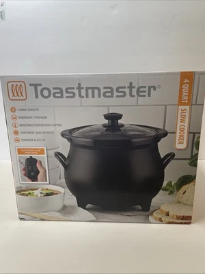 BRAND NEW Toastmaster 4 QT Black Cauldron Slow Cooker Removable Crock Glass Lid - Image 1 of 4