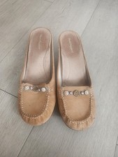 Hush Puppies Tan Suede Kitten Heel Mules Women 9.5 M Vintage Y2K Gem Clog Slides