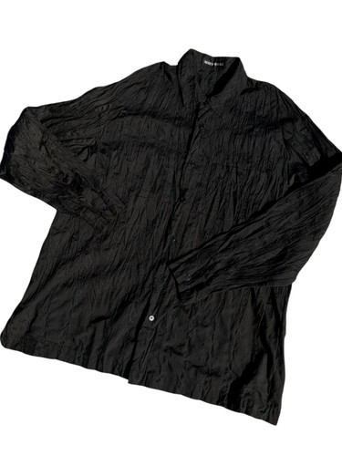 Issey Miyake Men, Vintage ISSEY MIYAKE Men's Shirt Black Pleated Long Sleeve Button Size 4 M L XL
