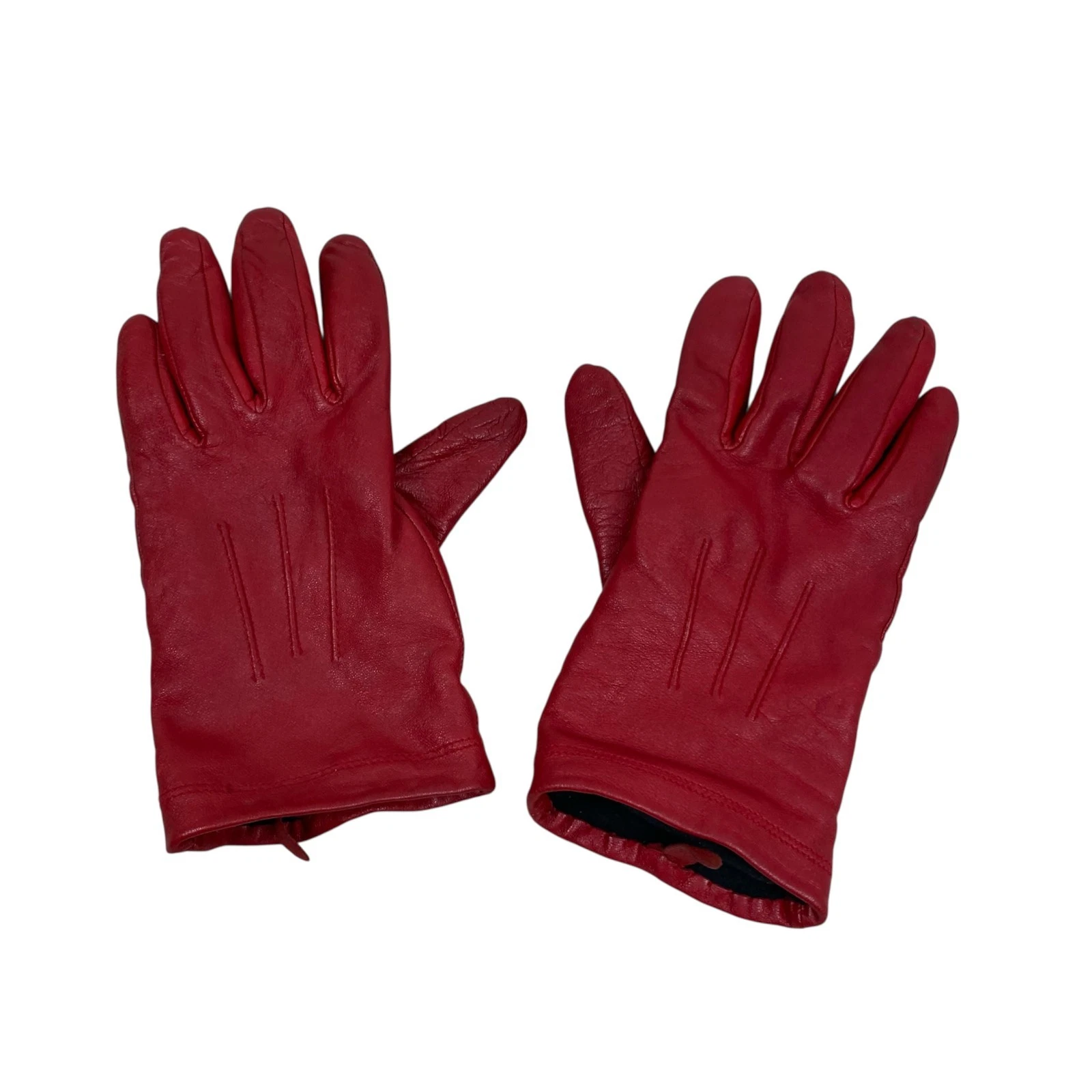VINTAGE 60s/70s Red Genuine Leather Gloves M/L Women Fleece Lined Driving