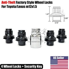 4 Black 12x1.5 Factory Style Wheel Locks For Toyota Lexus Mag/Flat Seat + Key
