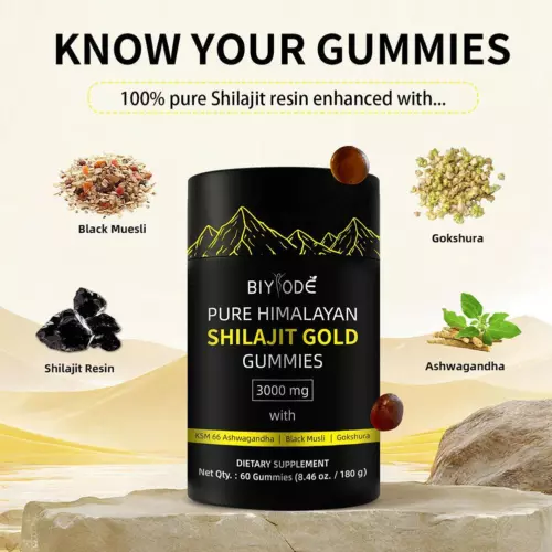 Pure Himalayan Gold Shilajit with Ashwagandha & Gokshura, 60 Gummies - Picture 5 of 10
