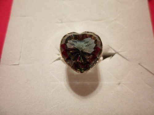Mystic Quartz Heart Solitaire Ring in 925 Sterling Silver-Size 8-10.07 Carats - Picture 1 of 7