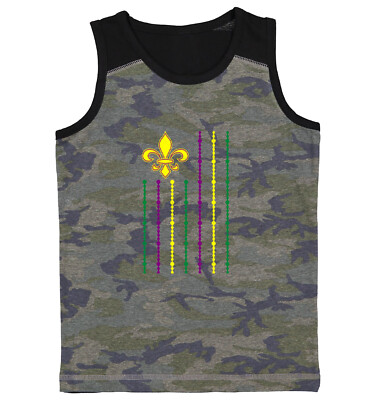 Fleur De Lis Flag With Beads Stripes - Mardi Gras NOLA Youth Contrast Tank Top