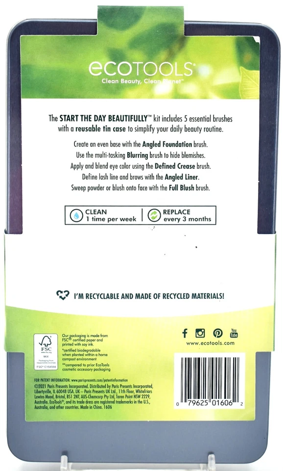 Ecotools Start The Day Beautifully Make-up Brushes-6 Brushes& Storage Case - Image 2 of 3