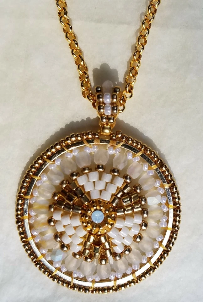 NUEVO Collar Colgante Miguel Ases Chapado en Oro 14kt GF MOP Miyuki Semilla Cuentas Círculo Foto 2 de 4