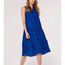 APRICOT Tassel Broderie Midi Dress Blue Sz 8