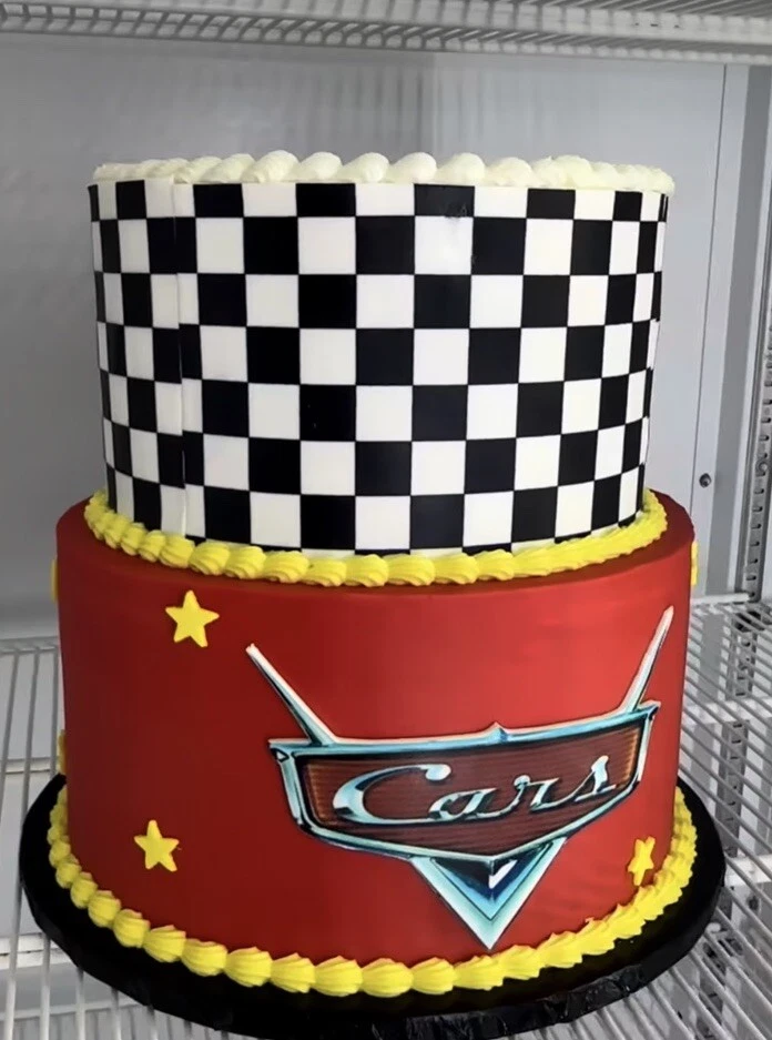 Hoja de glaseado comestible a cuadros Racing blanco y negro envoltura de pastel Foto 3 de 3