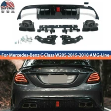 Rear Bumper Diffuser Lip Set W/Exhaust Tip For 2015-2018 Mercedes W205 C63 C43