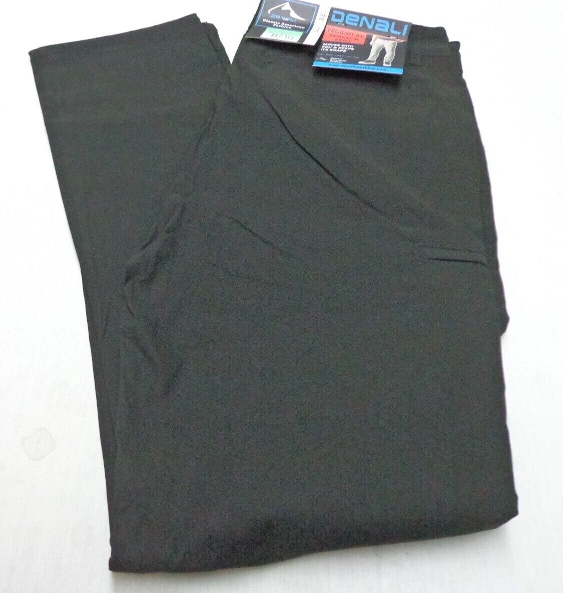 DENALI Black Technical Stretch Pants -Side Zipper Media Pocket NWT 34/32