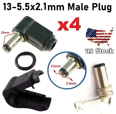 4 Pieces Right Angle 13* 5.5x 2.1mm DC Power Male Plug Soldering Connector