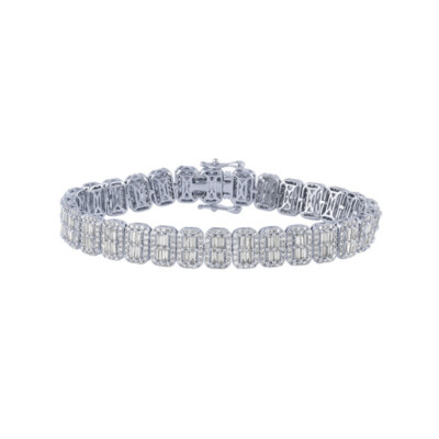 6.06 Carat Natural Diamond Bracelet F-G VS-SI 14K White Gold 7''